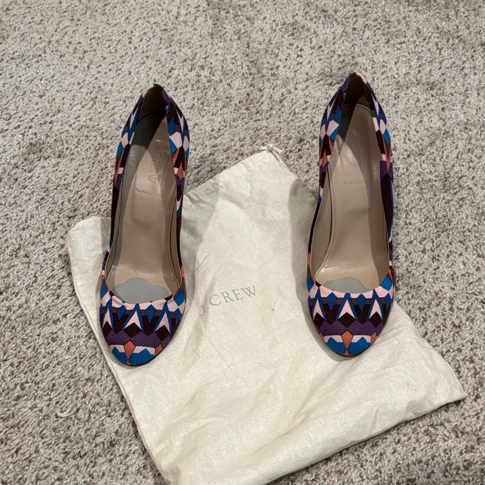 J. Crew Women's Heels with Blue and Pink Geometric Design